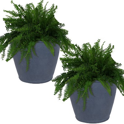 Sunnydaze Anjelica Polyresin Indoor/Outdoor Unbreakable Double-Walled UV-Resistant Flower Pot Planter - 24" Diameter - 2-Pack - Slate