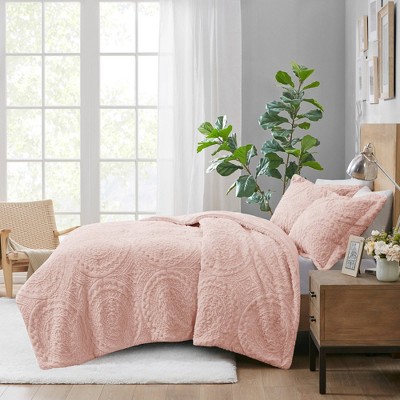 Blush King Faux Fur Reversible Comforter Set