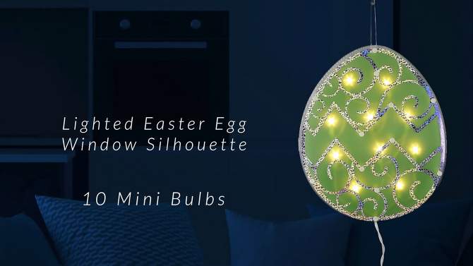 Northlight Lighted Easter Egg Window Silhouette - 12" - Green, 2 of 6, play video