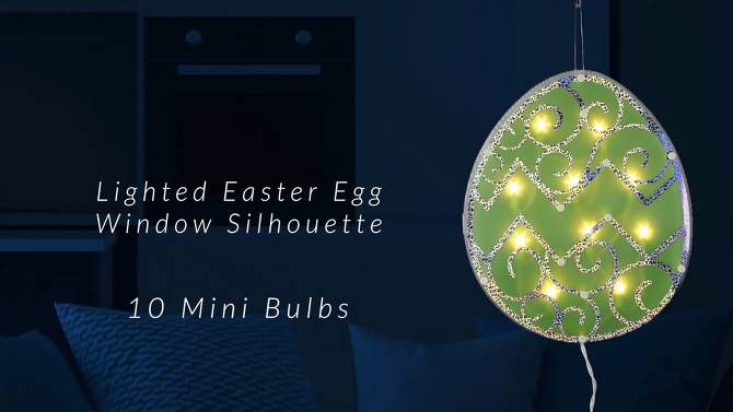 Northlight Lighted Easter Egg Window Silhouette - 12" - Green, 2 of 6, play video