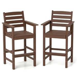 Resenkos Counter Bar Stools Set, Counter Stool Set,Patio HDPE Adirondack Bar Chairs Set of 2 with Wide Armrests-Brown - 1 of 4