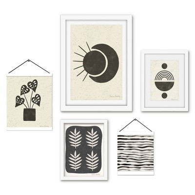 (set Of 5) White Framed Multimedia Gallery Wall Art Set - The Sun, The ...