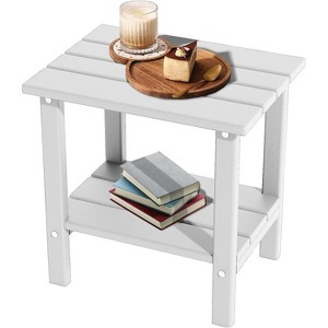 OBOKATA Outdoor 2-Tier Storage Patio Side Table, Weather Resistant Patio End Table for Backyard & Pool, Durable HDPE Small Outdoor Table (White) - 1 of 4