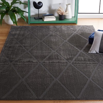 Charcoal Gray Geometric Pattern Synthetic Area Rug
