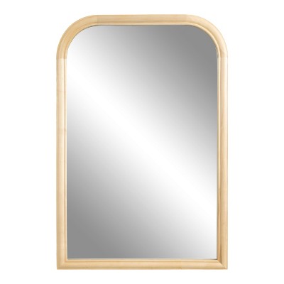 Natural Wood Arched Wall Mirror with Rounded Frame, 24 x 36