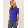 INSPIRE CHIC Women's Bow Tie Neck Solid Color Elastic Cuffs Elegant Office Short Sleeve Blouse - 3 of 4