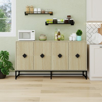 VYNXARIA Carved 4-Door Sideboard Buffet Cabinet with Adjustable Shelves for Modern Living Spaces