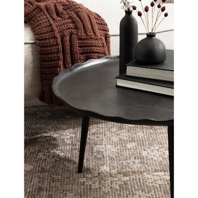 Alessia Black Round Metal Coffee Table with Deckled Edge, 26x26x16