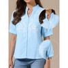 INSPIRE CHIC Women's Summer Cotton Floral V Neck Short Sleeve Embroidered Casual Blouses - 2 of 4