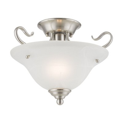 Coronado Brushed Nickel 1-Light Ceiling Mount with Alabaster Glass