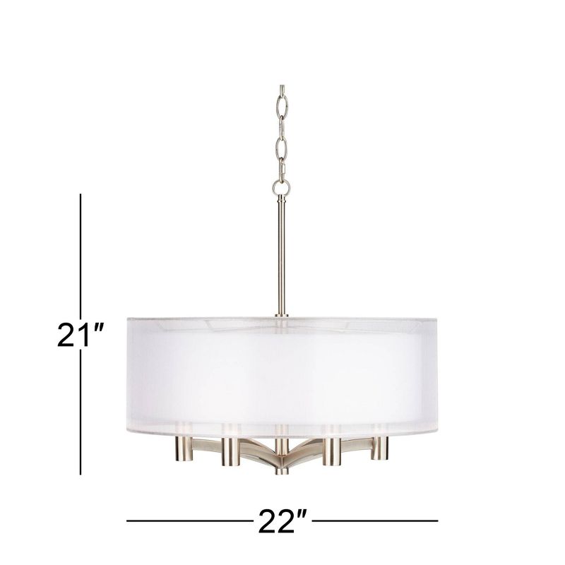 Possini Euro Design Brushed Nickel Pendant Chandelier 22" Wide Modern Double Shade 6-Light Fixture for Dining Room House Kitchen, 4 of 8
