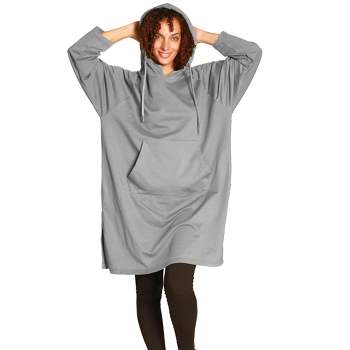 Catalonia Women’s Hoodie Sweatshirt Dress, Casual ¾ Sleeves Pullover Sweater with Kangaroo Pocket, One Size
