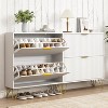 Fluted Shoe Cabinet, Narrow Shoe Storage Cabinet with 2 Flip Drawers and Open Shelf, Storage Organizer for Foyer, Hallway, Front Door - 2 of 3
