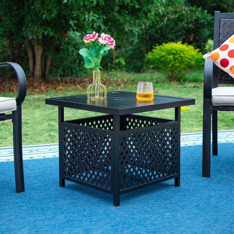 3pc Patio Conversation Set with Wicker Rattan Chairs with Cushions &#38; Square Table with Umbrella Hole - Captiva Designs, 2 of 10