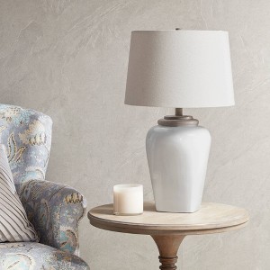 Ink+Ivy Jemma Table Lamp: Ceramic Base, Tapered Drum Shade, Nightstand Lighting Includes LED Bulb - 1 of 4