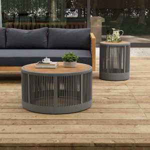 Christopher Knight Home Penley Outdoor 2 Piece Acacia Wood and Iron Table Set with Rope Accents - 1 of 4