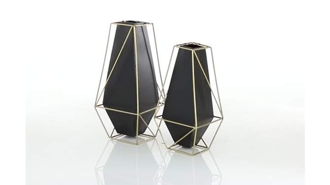 Set of 2 Metal Geometric Vase with Outer Frame Black/Gold - Olivia &#38; May, 2 of 6, play video
