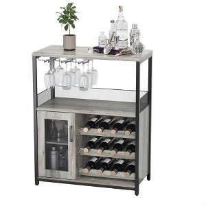 Wine Bar Cabinet with Detachable Wine Rack, Glass Holder, Adjustable Shelves & Mesh Door, Sideboard Buffet Cabinet for Dining Room, Gray - 1 of 4