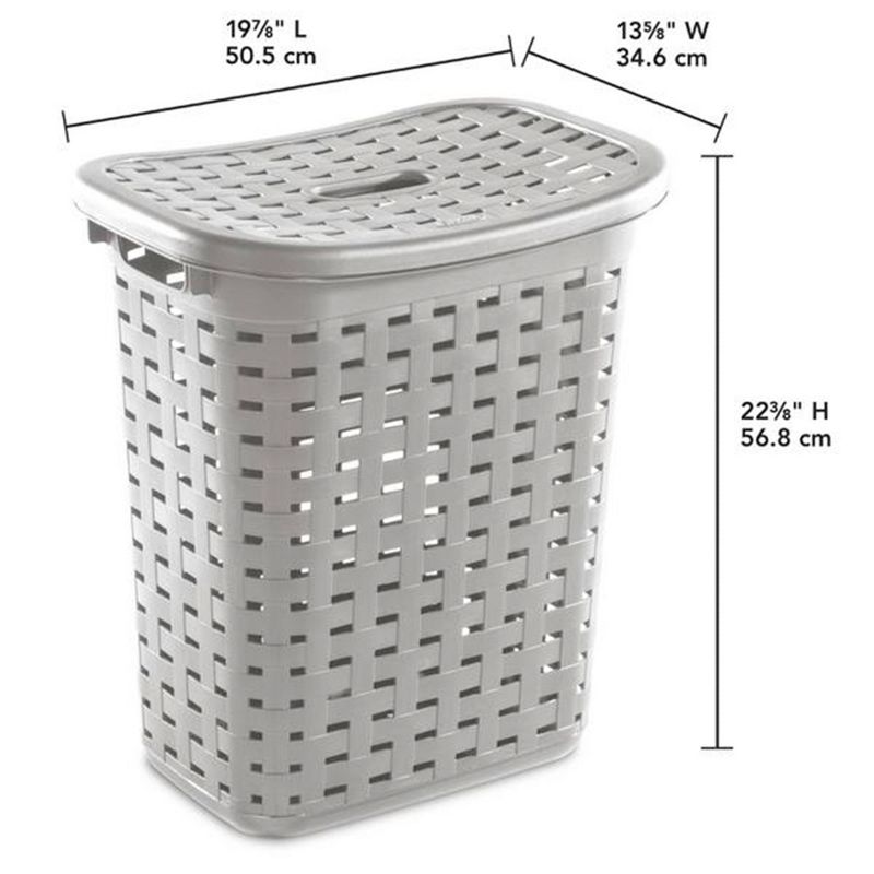 Sterilite Plastic Wicker Style Weave Laundry Hamper, Portable Slim Clothes Storage Basket Bin with Lid and Handles, Cement Gray, 8-Pack, 3 of 7