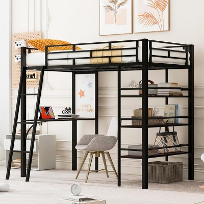 Streamdale Twin Metal Loft Bed with Shelves, Desk, and Whiteboard