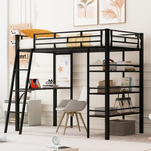 Streamdale Twin Metal Loft Bed with Shelves, Desk, and Whiteboard - 1 of 4