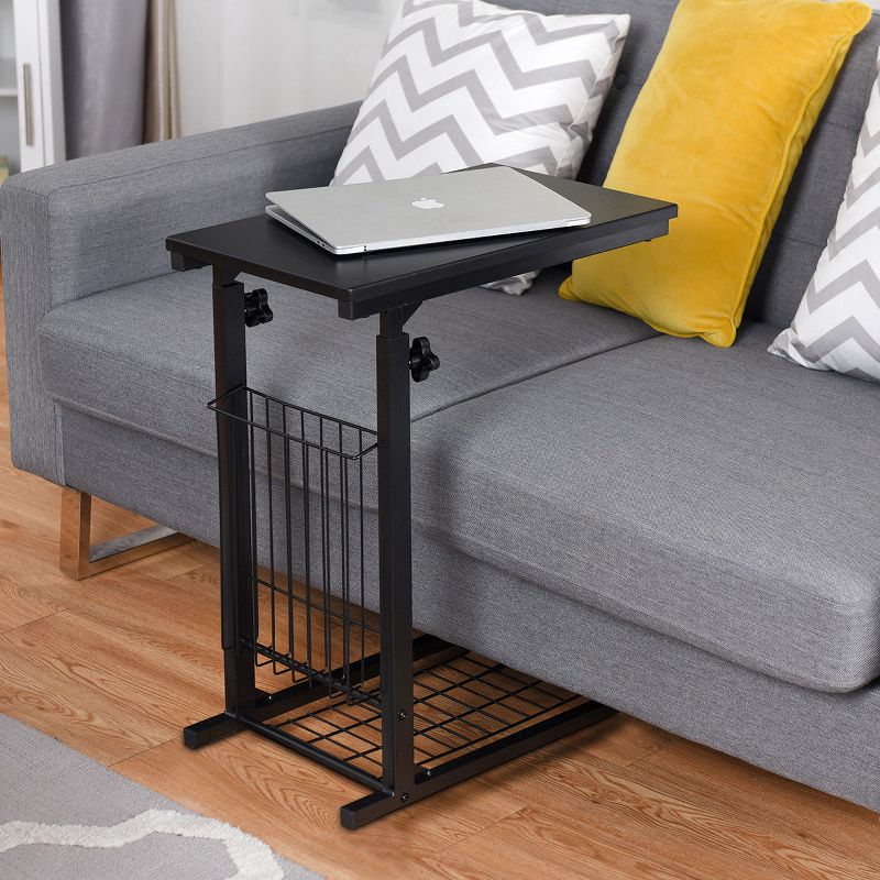 Costway Height Adjustable Sofa Side Table Snack End Slide Under Table Rolling Casters, 2 of 11