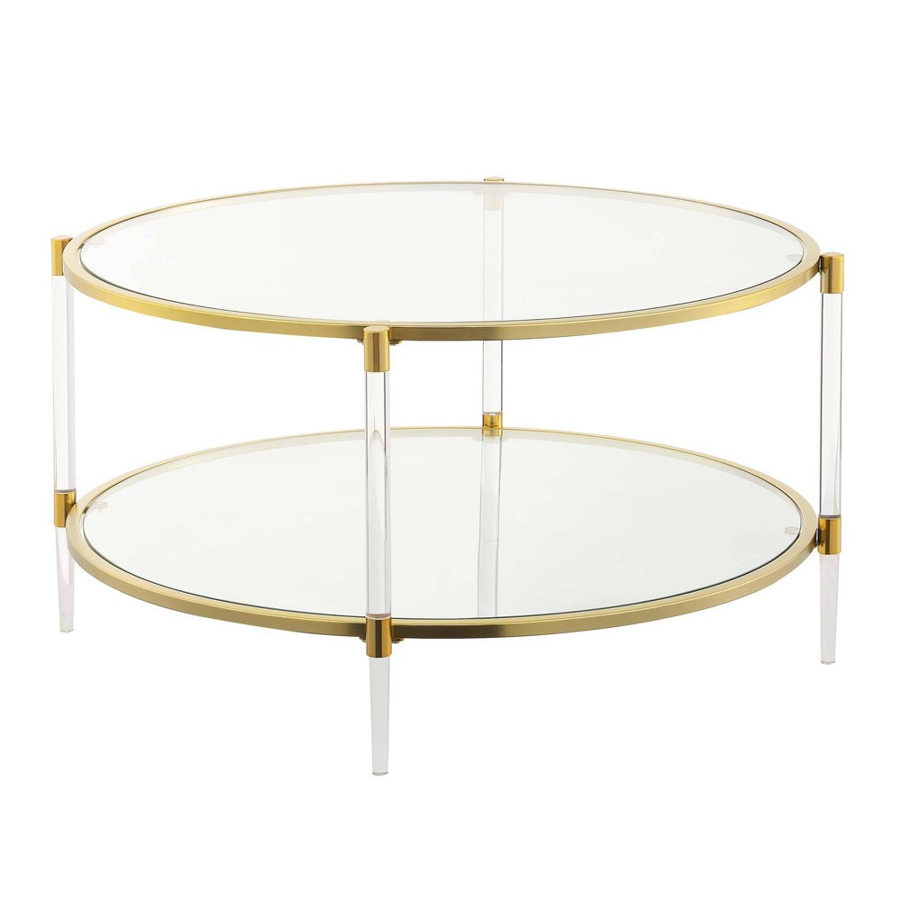Royal Crest 2 Tier Acrylic Glass Coffee Table Clear/Gold - Breighton Home: Elegant Oval Shape, Tempered Shelves