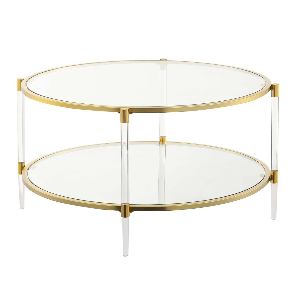 Photos - Coffee Table Royal Crest 2 Tier Acrylic Glass  Clear/Gold - Breighton Home: Elegant Oval Shape, Tempered Shelves