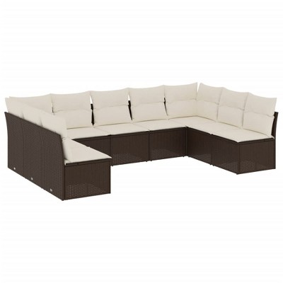 vidaXL 9 Piece Patio Sofa Set with Cushions - Brown and Cream With Table
