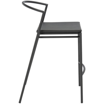 Bauhaus Inspired Black Vegan Leather & Metal Counter Stool Pair