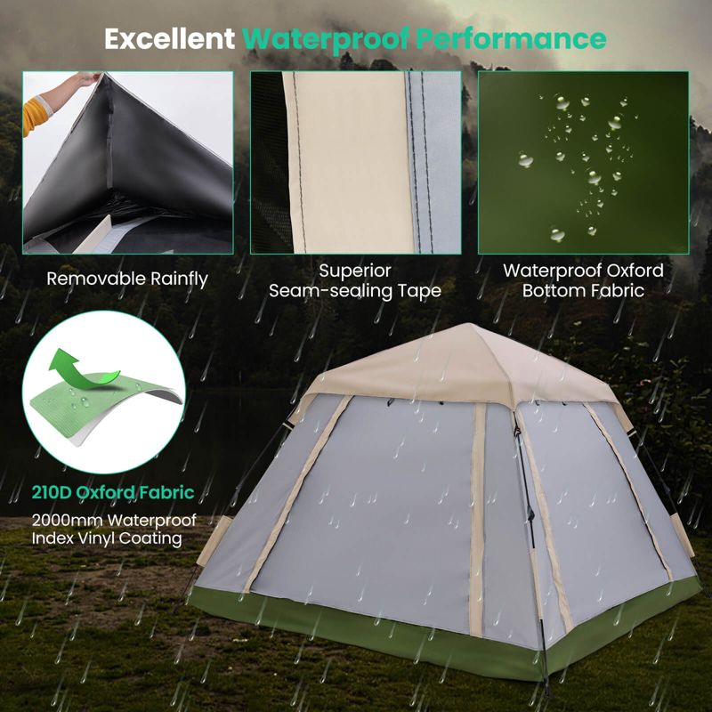 Instant Pop-up Tent 2-4 Person Camping Tent w/ Removable Rainfly & Carrying Bag, 5 of 11