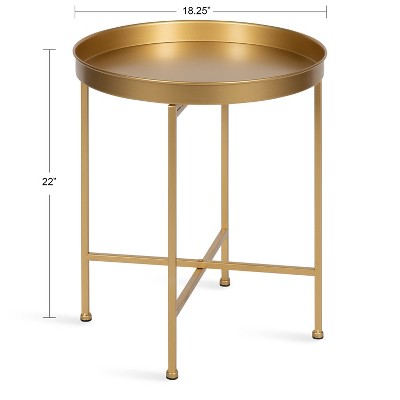 Gold Round Metal Foldable Side Table with Detachable Tray