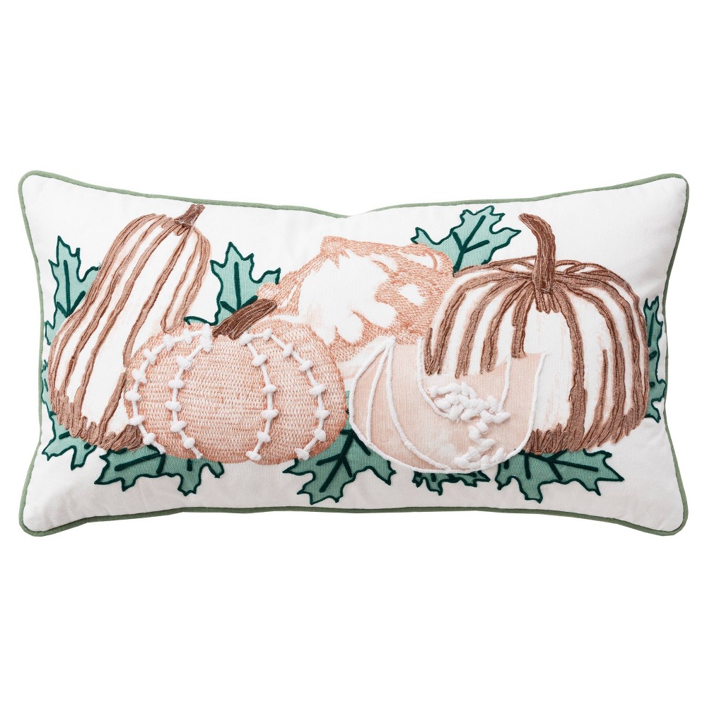 Photos - Pillowcase 14"x26" Oversize Pumpkin Pattern Lumbar Throw Pillow Cover Beige/Green - R