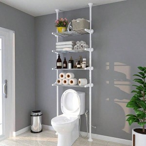 4 - Tier Over Toilet Storage Shelf Heavy Duty Metal White Space - Saving Bathroom Organizer No Drill 4.5 - 9.5 FT Adjustable - 1 of 4