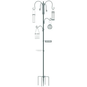PawHut 6 Hook Feeding Station, Steel Multi-Feeder Kit Stand with 4 Bird Feeders, Mesh Tray, Water Dish and 4-Prong Base, Green - 1 of 4