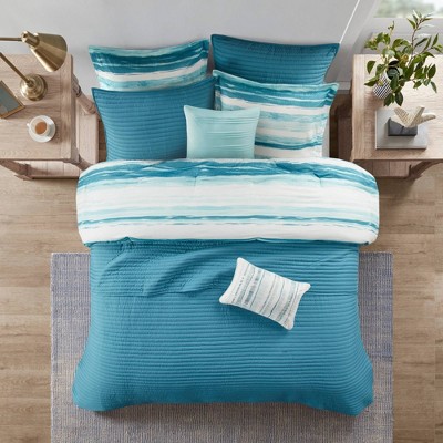 Aqua Microfiber Reversible Full Comforter Set with Channel Stitch