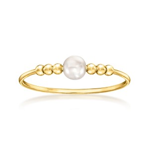 Pure Collection by Ross-Simons Italian 3.5-4mm Cultured Pearl and Bead Ring in 14kt Yellow Gold - 1 of 4