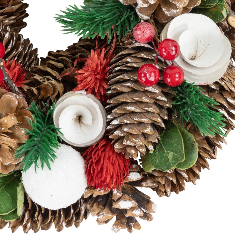 Northlight White Wooden Rose, Pine Cone and Berry Artificial Christmas Wreath, 10-Inch, Unlit, 5 of 6