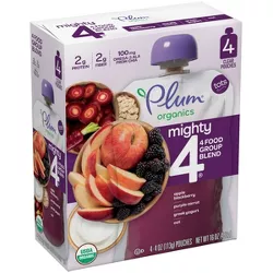 Plum Organics 4pk Mighty 4 Apple Blackberry Purple Carrot Greek Yogurt & Oat Baby Food Pouches - 16oz