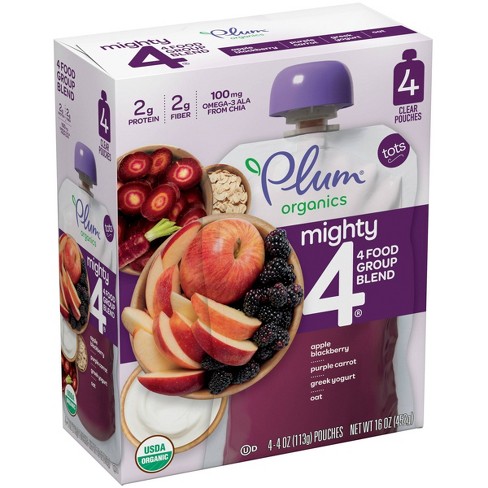 Plum Organics Mighty 4 Apple Blackberry Purple Carrot Greek Yogurt & Oat Baby Food Pouch - (Select Count) - image 1 of 4