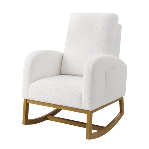 Upholstered Glider Rocking Chair, High Back Nursery Chair with Side Pocket Wood Legs, 300lbs Capacity Modern Rocker, Non Slip Rubberwood Base - 1 of 4