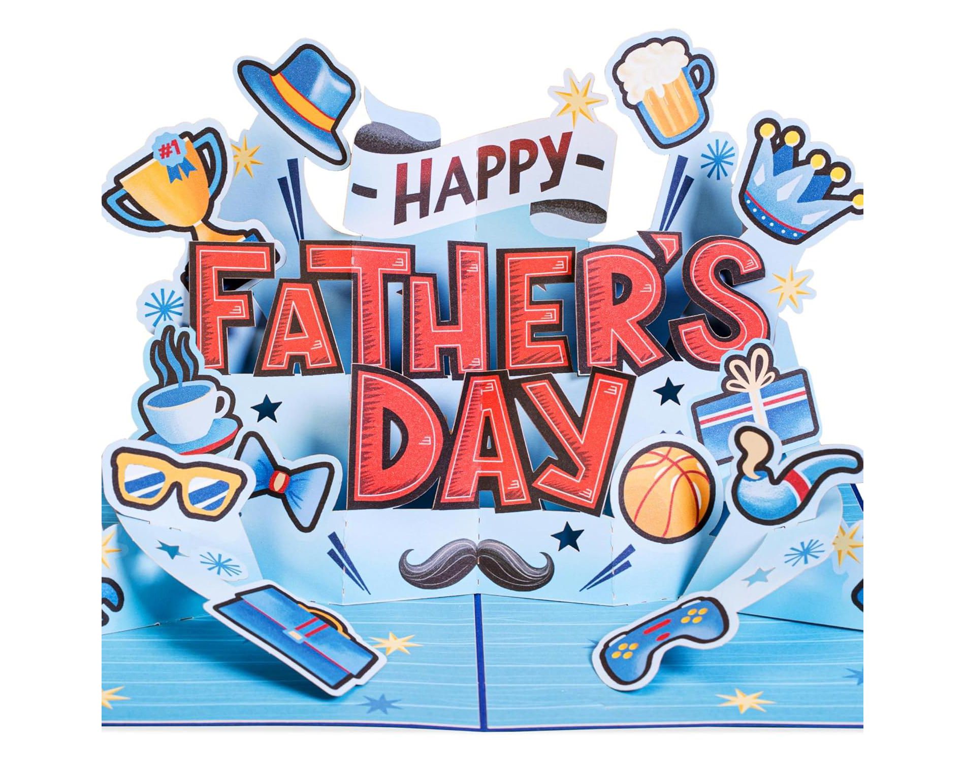 Paper Love Greatest Dad, Happy Father's Day Pop Up Card, Gift For Dad, Husband, Son, Anyone - 5" x 7" Cover - Includes Envelope and Note Tag