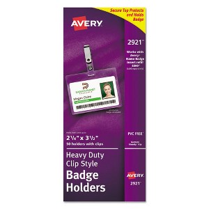 Avery Secure Top Clip-Style Badge Holders, Horizontal, 2 1/4 x 3 1/2, Clear, 50/Box - 1 of 3