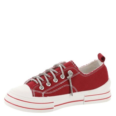 Very G Womens Aman Original Lace Up Canvas Sneaker with Sparkle Laces, Red