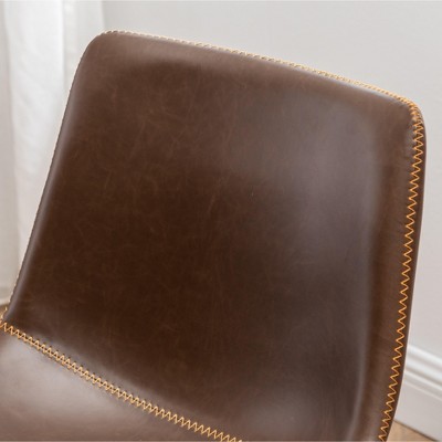 Aryven Industrial 7-Piece Dining Set with Rustic Dark Pine Table and Brown Faux Leather Chairs