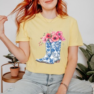 Simply Sage Market Cowboy Boots Floral Garment Dyed Tee - 1 of 4