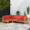 GDFStudio Caspian Outdoor Acacia Wood Left Facing 4 Seater 88.5" Sectional Sofa with Cushions - 2 of 4