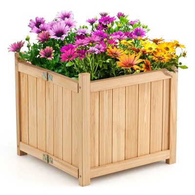 Tangkula Outdoor Wooden Planter Box Folding Raised Garden Plant Container w/ Drainage Hole