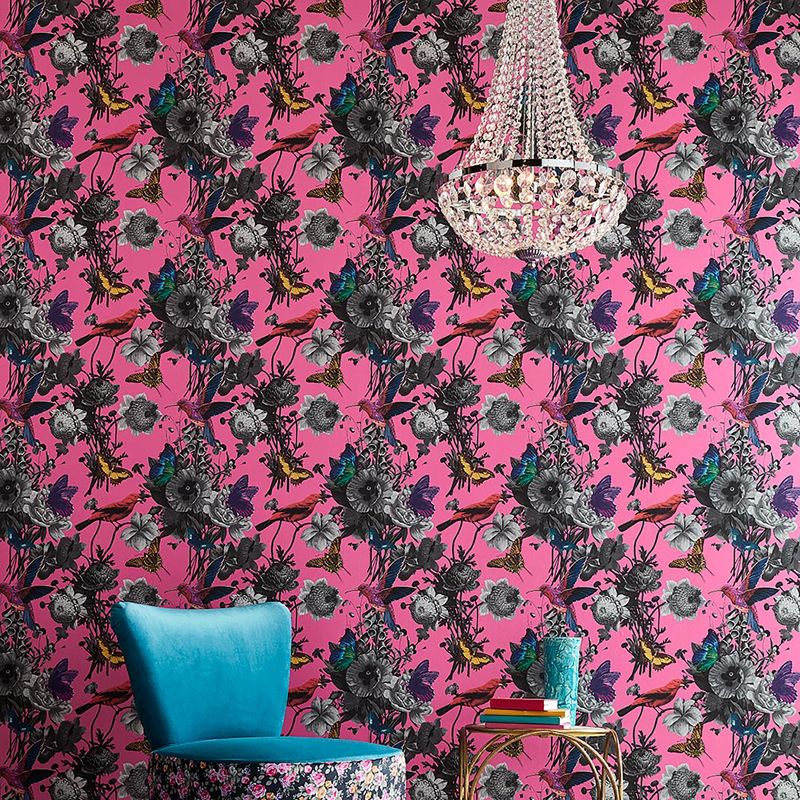 Jardin Magenta Pink Floral Birds Paste the Wall Wallpaper, 2 of 5