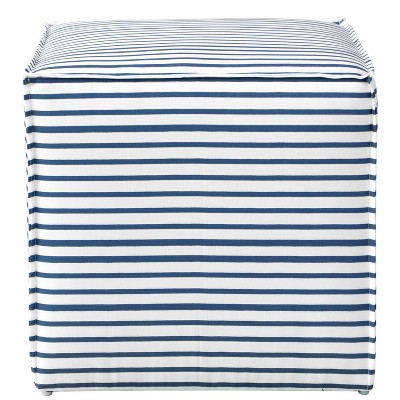 French Seam Ottoman in Nautical Stripe Navy - Skyline Furniture